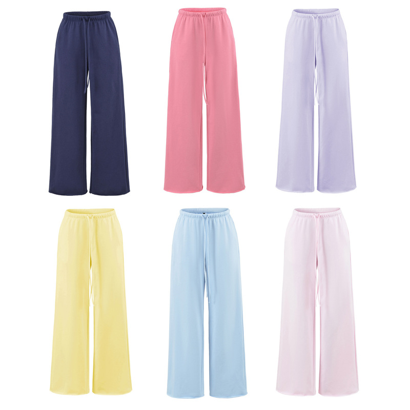 Korean-Style Lazy Drawstring Wide-Leg Sweatpants for Women, Summer Versatile Comfortable Elastic Waist Drapey Casual Straight-Leg Pants