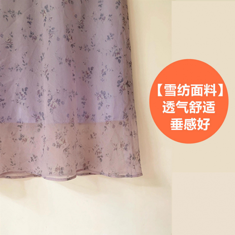 紫色の花柄スカートシフォンレトロ夏の気質新しいハイウエストスリムロングスカートファッショナブルで多用途な女性用スカート|undefined