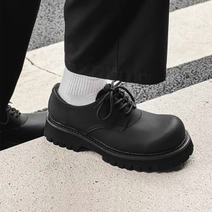2023 new round toe low top Derby shoes men's and women's same casual all-match leather big toe shoes thick bottom small leather shoes women