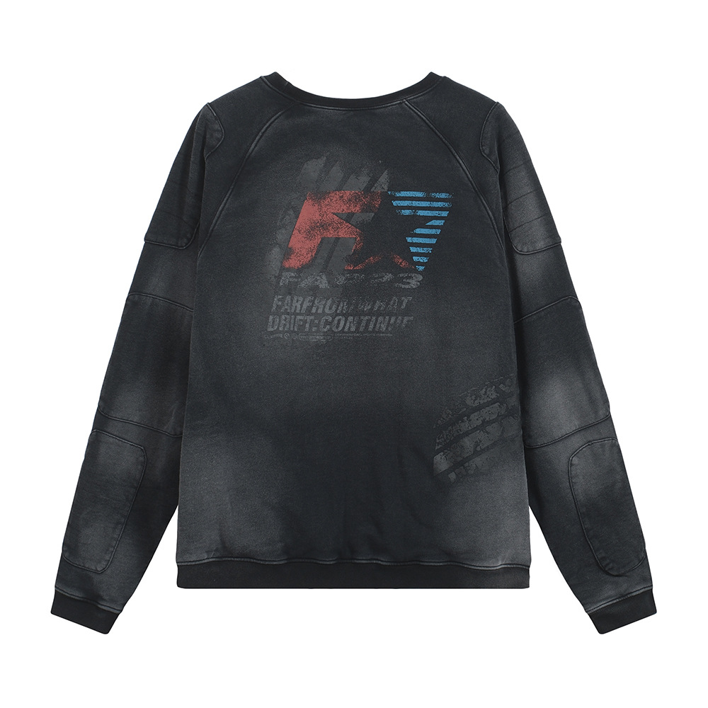 FarArchive23aw de alta calidad limpia lavados con agua de carreras impresión de hombro bordado de cuello redondo de moda nicho chaqueta