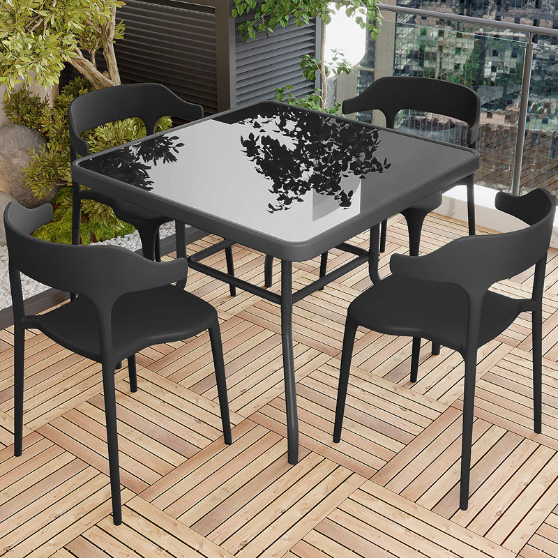 60cm 검정색 유리조립 사각테이블 + 의자 4개