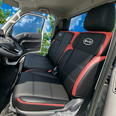 Truck BYD T4 Heavy-Duty Version BYD T5 Full-Coverage Seat Cover Truck Cushion Cover Breathable and Comfortable for All Seasons (Modelə uyğun (Original) oturacaq örtükləri) - full-leather-black-and-red-the-driver-and-two-passengers-sit-in-one-set