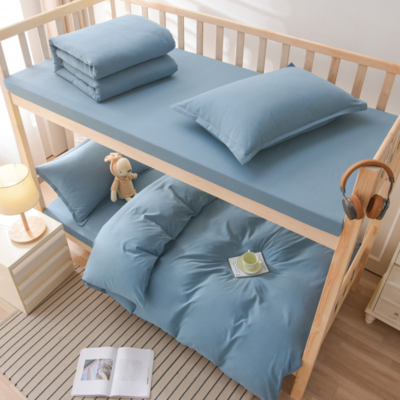 Juego de tres piezas de algodón de color puro, juego de cuatro piezas, dormitorio de estudiantes, cama individual, sábana de algodón, funda de edredón, universal para todas las estaciones
