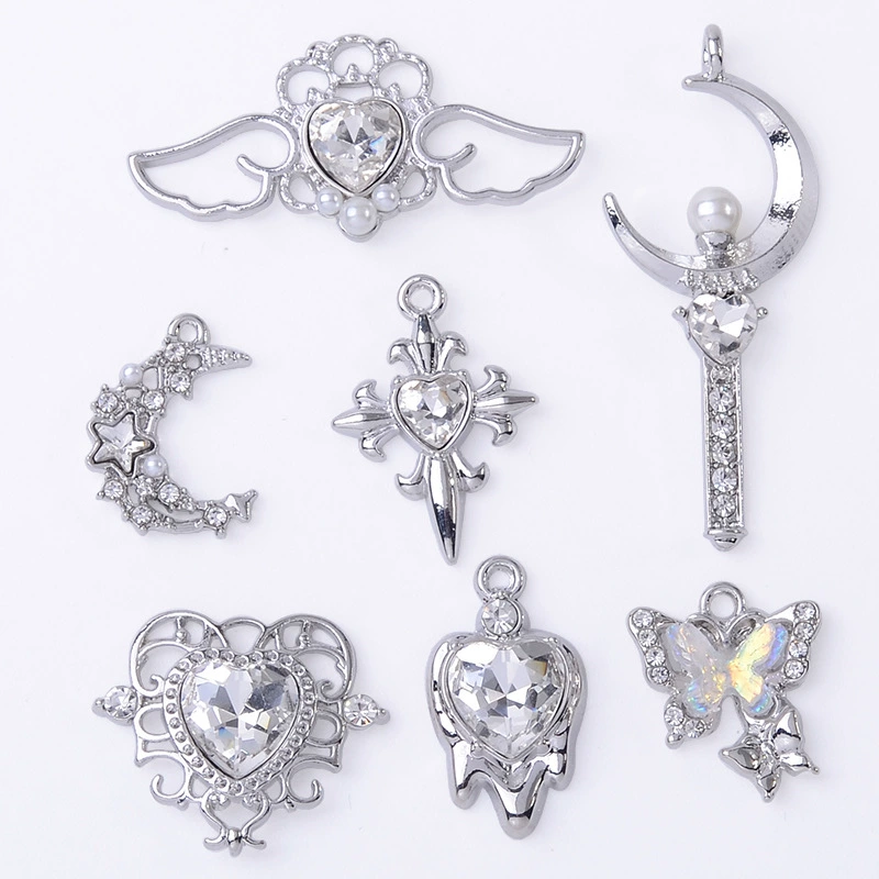 Подвесные подвески, белый K-покрытый металл, assorted designs (Heart Moon Butterfly), лёгкий DIY
