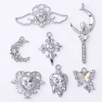 Подвесные подвески, белый K-покрытый металл, assorted designs (Heart Moon Butterfly), лёгкий DIY
