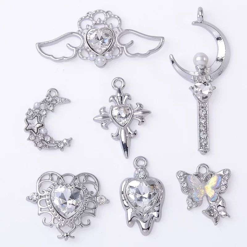 Подвесные подвески, белый K-покрытый металл, assorted designs (Heart Moon Butterfly), лёгкий DIY