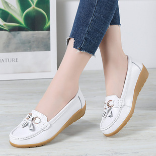 Summer Hollow New Leather Shoes for Middle-Aged and Elderly Mothers, Women's Single Shoes, Beanie Shoes, Women's Soft-Soled Wedge-Heeled Clogs for Women