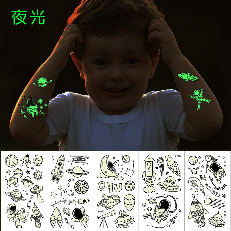 Spaceship luminous children tattoo stickers cute creative temporary tattoo stickers moon astronaut cartoon stickers