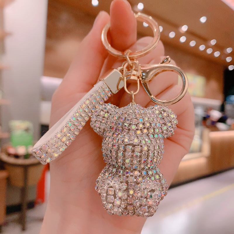 Lindo Estilo Moderno De Estilo Coreano Con Incrustaciones De Oso De Aleación De Diamantes De Imitación Artificiales Para Mujer, Bolso Colgante Llavero display picture 4