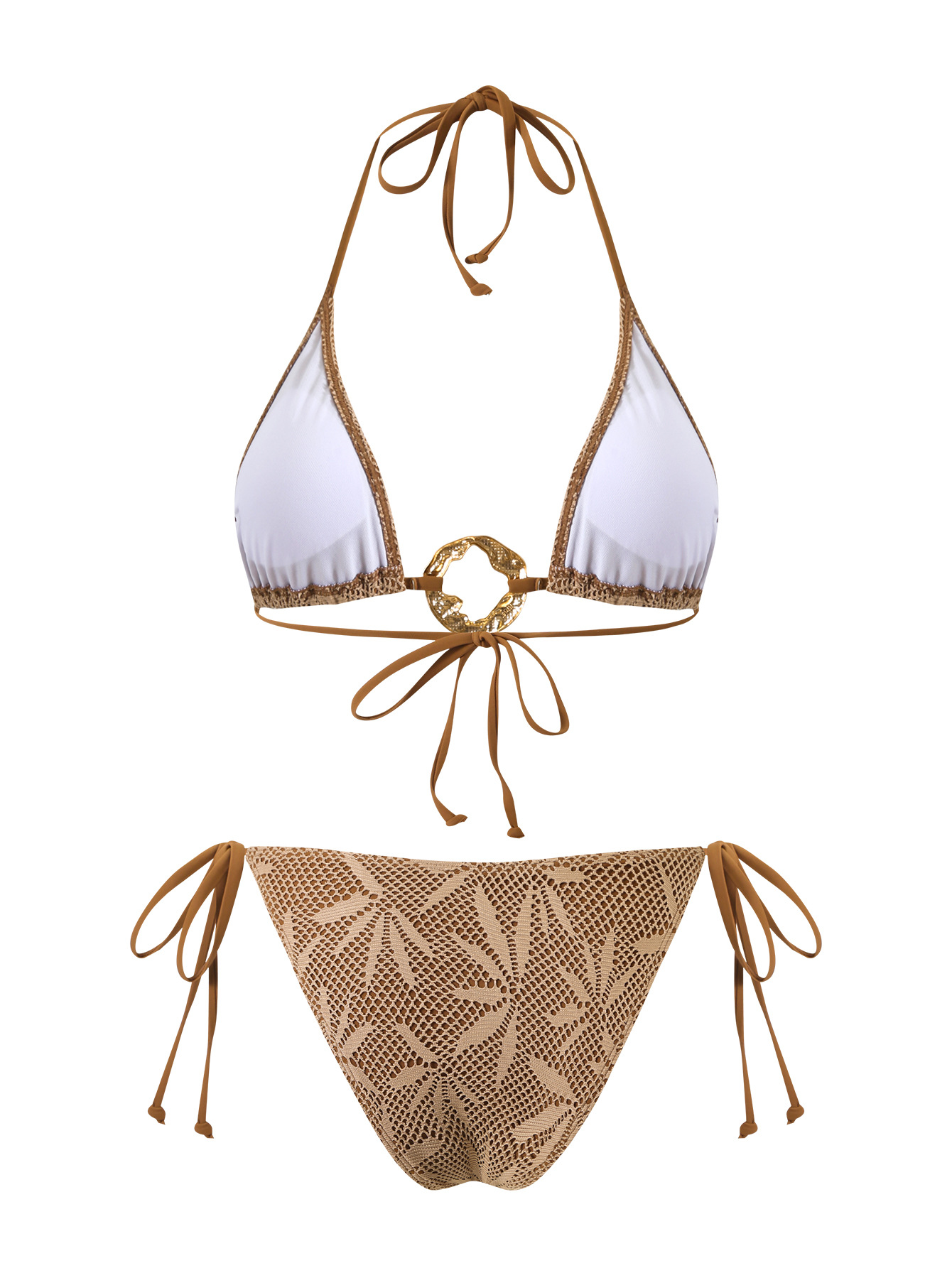 Women's Bikini Set Two Piece Swimsuit Black White Print Vacation_voghion.com
