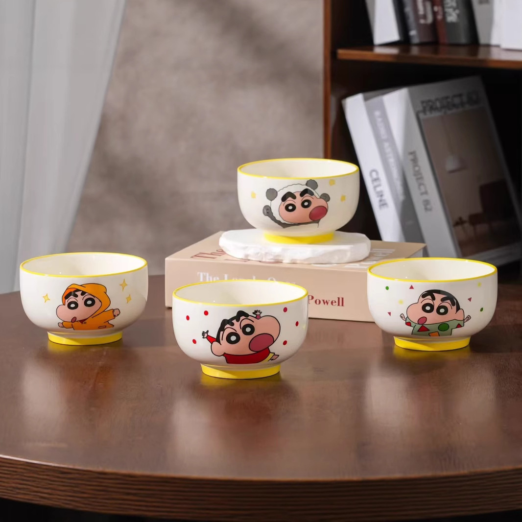 Personalidad de dibujos animados gato y ratón cuencos de uso diario con mano Crayon Shin-chan cerámica familia cuencos combinados caja de regalo