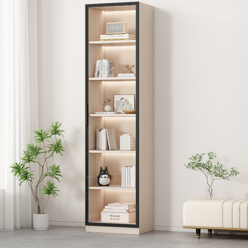 Solid Wood Wine Cabinet with Glass Door Floor Storage Rack Living Room Floor-To-Ceiling Wall Storage Cabinet Tv Display Cabinet H^