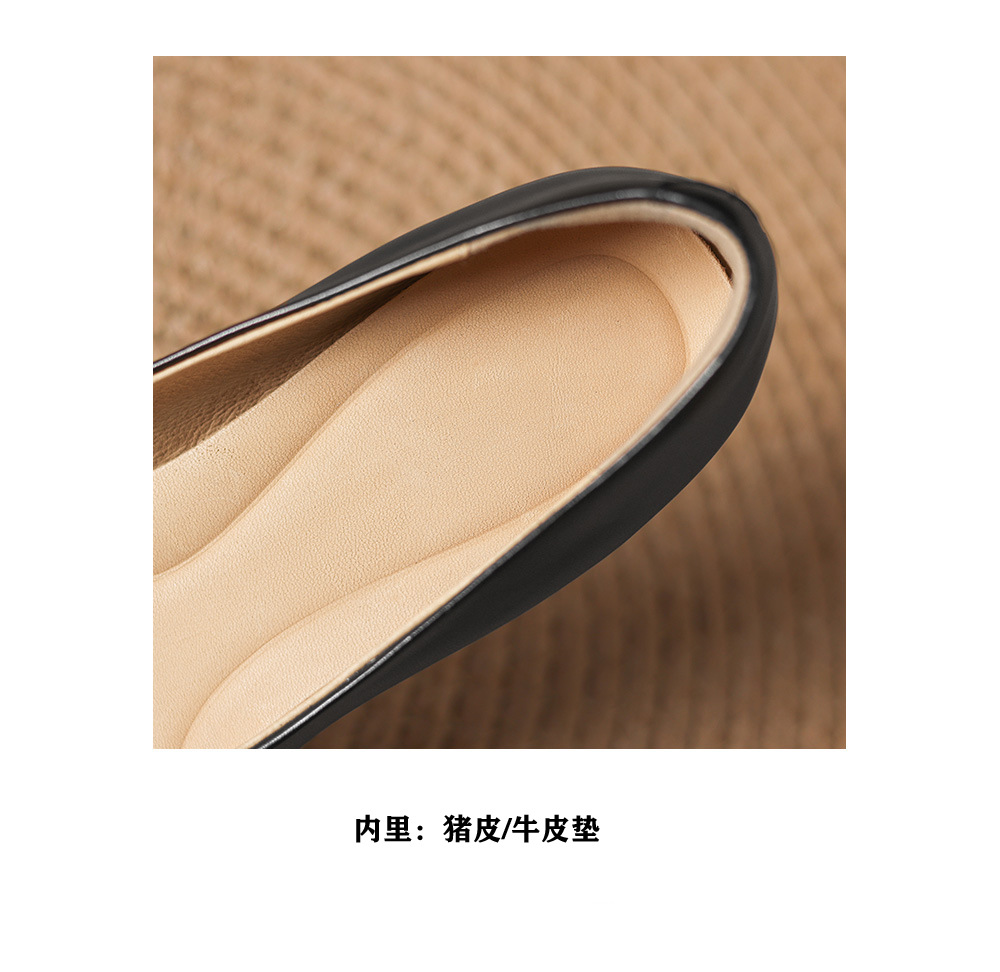 Giày cao gót nữ mũi tròn bít da bò gót 3.5 cm phong cách Hàn Quốc — đen chi tiết 16