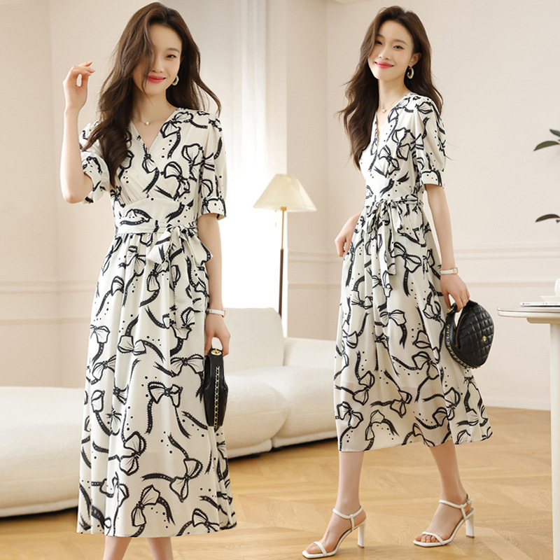 Floral Dress for Women 2025 Summer New Korean Style High-End Wrap-Around Gentle French Style Long Skirt for Women