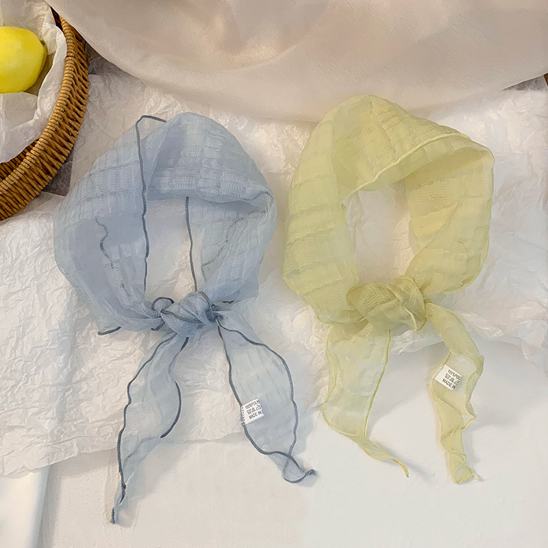 Bufanda triangular babero femenino nuevo estilo literario todo-fósforo cuello bufanda pequeña bufanda de seda pañuelo de sensación de alta calidad accesorios para el cabello pastoral femenino de verano