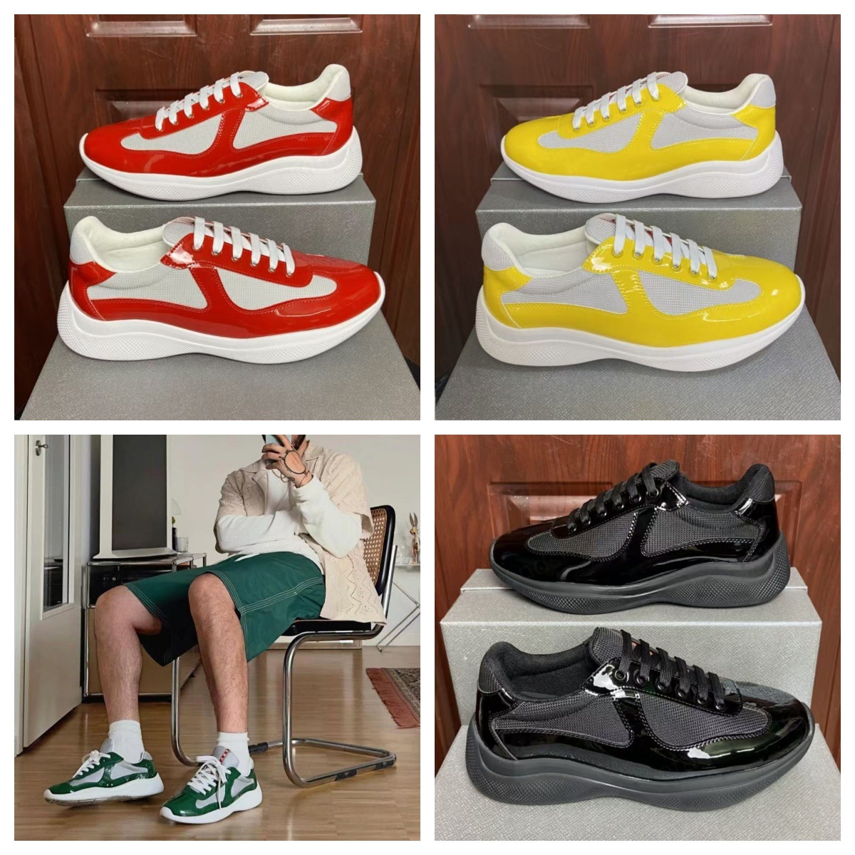P Brand European Men's Shoes, Patent Leather Mesh Breathable Shoes, Fashionable Colorful Personalized Casual Versatile Men's Sneakers