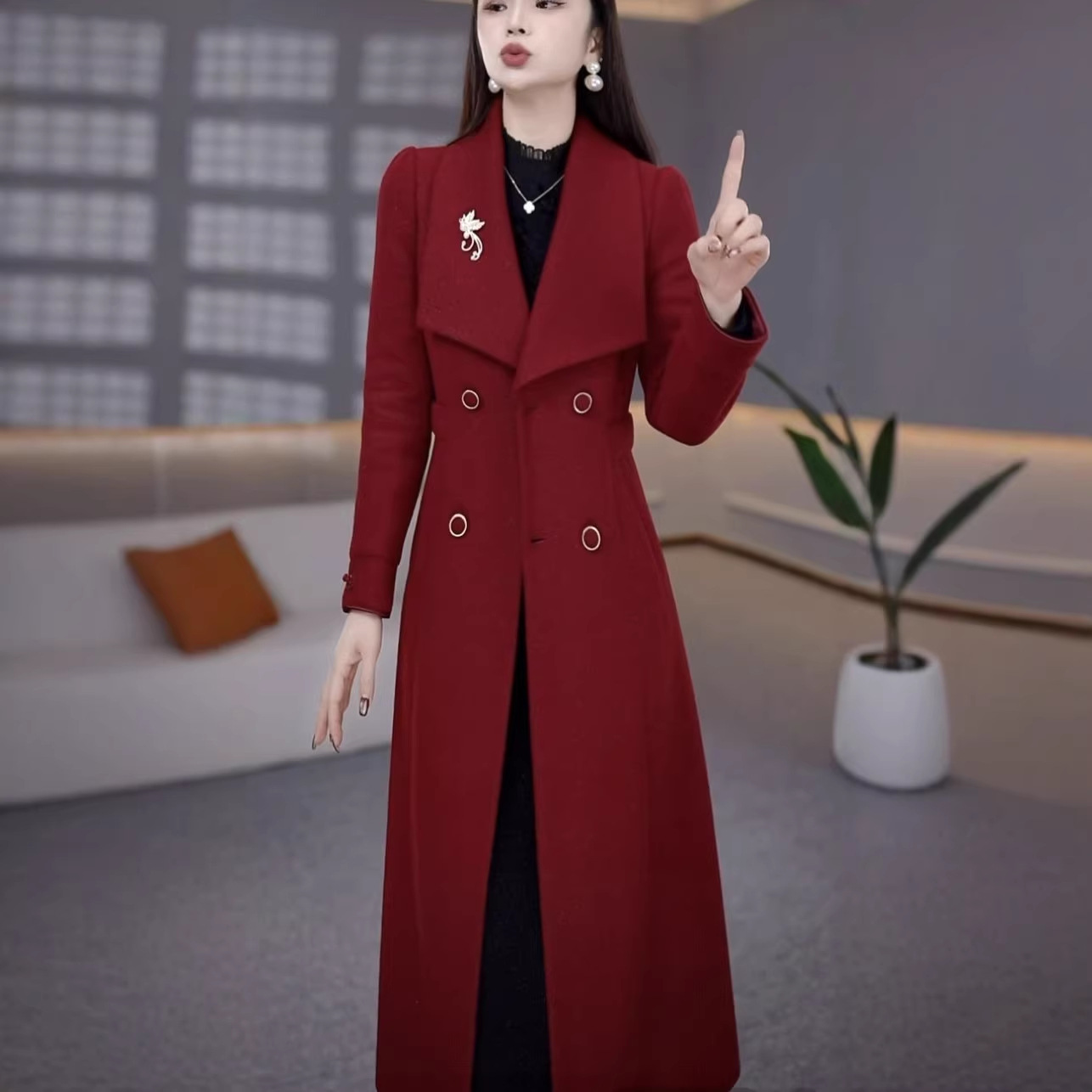 高档加棉加厚贵妃绒外套2025冬新款女婚宴妈妈显瘦中长款毛呢大衣