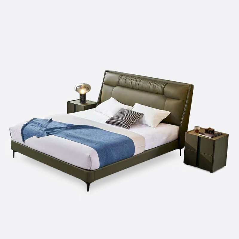 Italian Minimalist Genuine Leather Bed | Modern & Sleek Light Luxury Nordic Design for Master Bedroom | 1.8m Double Bed with Elegant Fabric Upholstery &mdash; Perfect for Wedding Celebrations