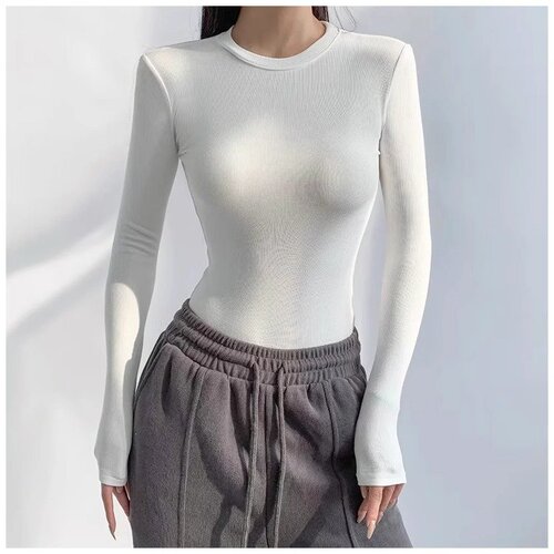 New style, pure color, inner round neck, one-piece, slim fit, European and American ins, long-sleeved, women's base top, spring and summer 2025