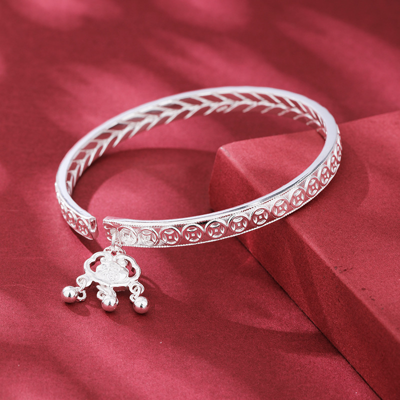 Brazalete de plata 999 más dinero para atraer más dinero, brazalete abierto, nuevo nicho chino, regalo de fiesta de la diosa