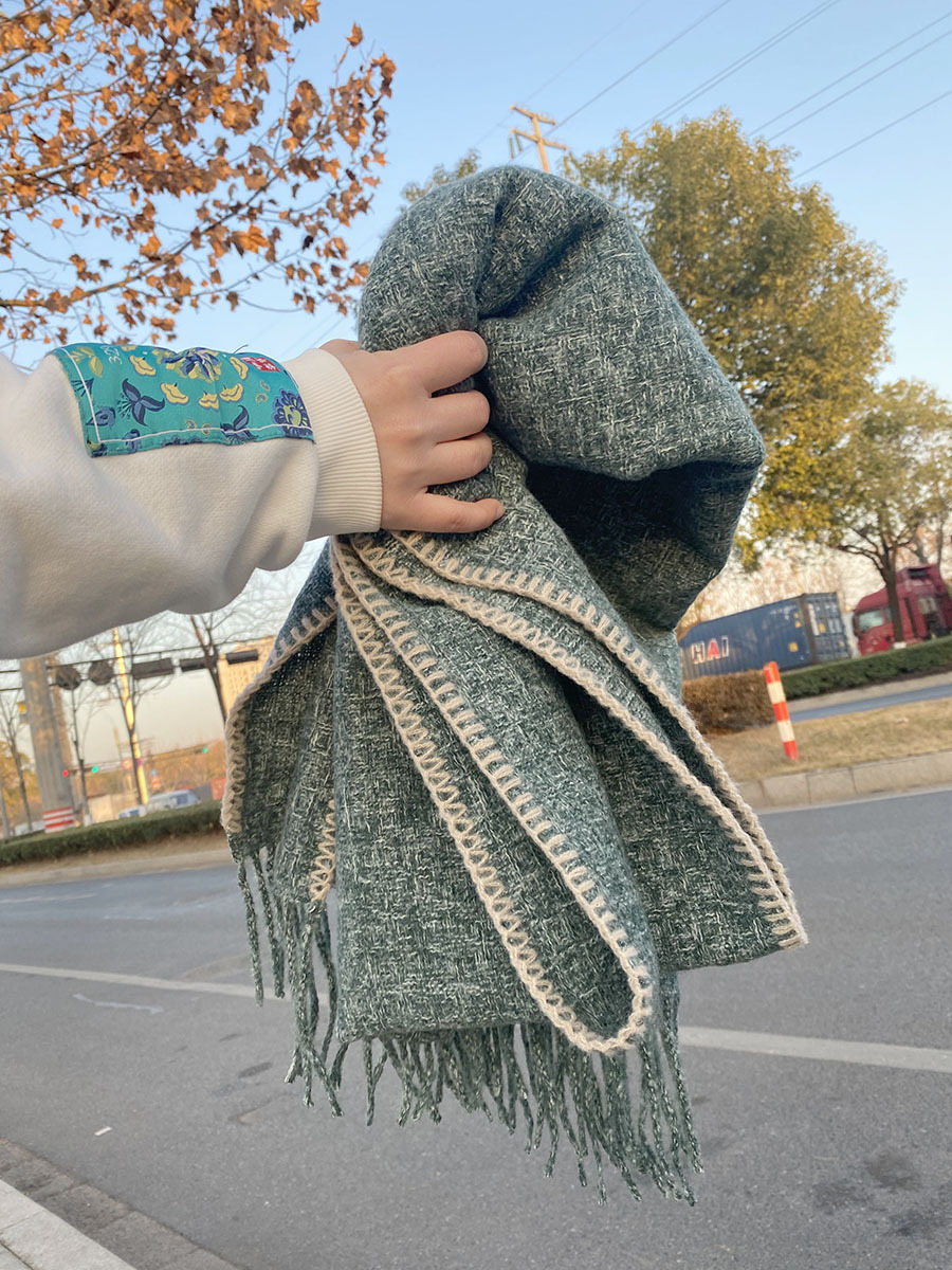Damen Strickschal, Weicher Wollschal In Kontrastfarben Für Winter_voghion.com