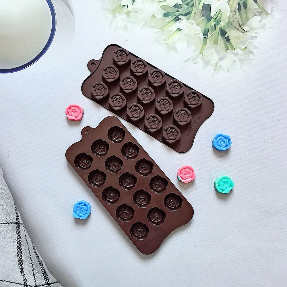 15 three -dimensional rose chocolate 679 silicone mold candy pudding dessert cake baking