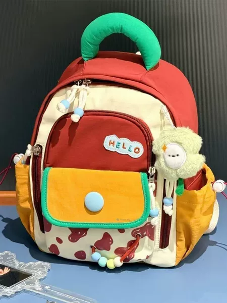 Cartoon Children's Outdoor Portable Small Backpack, Color-Blocking Dopamine Style Lightweight Backpack, Mini Cute Student School Bag