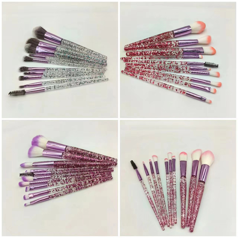 10 pinceles de maquillaje traje conjunto completo cristal transparente arenas movedizas cebolla en polvo herramientas de belleza cepillo suelto cepillo de sombra de ojos al por mayor