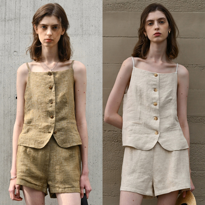 Minimalist Linen Old Money Style Camisole Vest Short Commuter Women's Summer 26 High-End Front Button Linen Vest