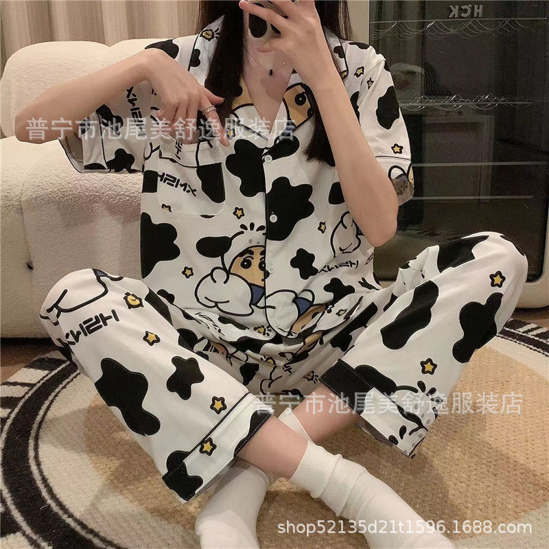 Cross-border Foreign Trade Wholesale Southeast Asia Cardigan Pajamas Women's Short-sleeved Pants Japanese Outfit Korean Style Home Clothes suit Women