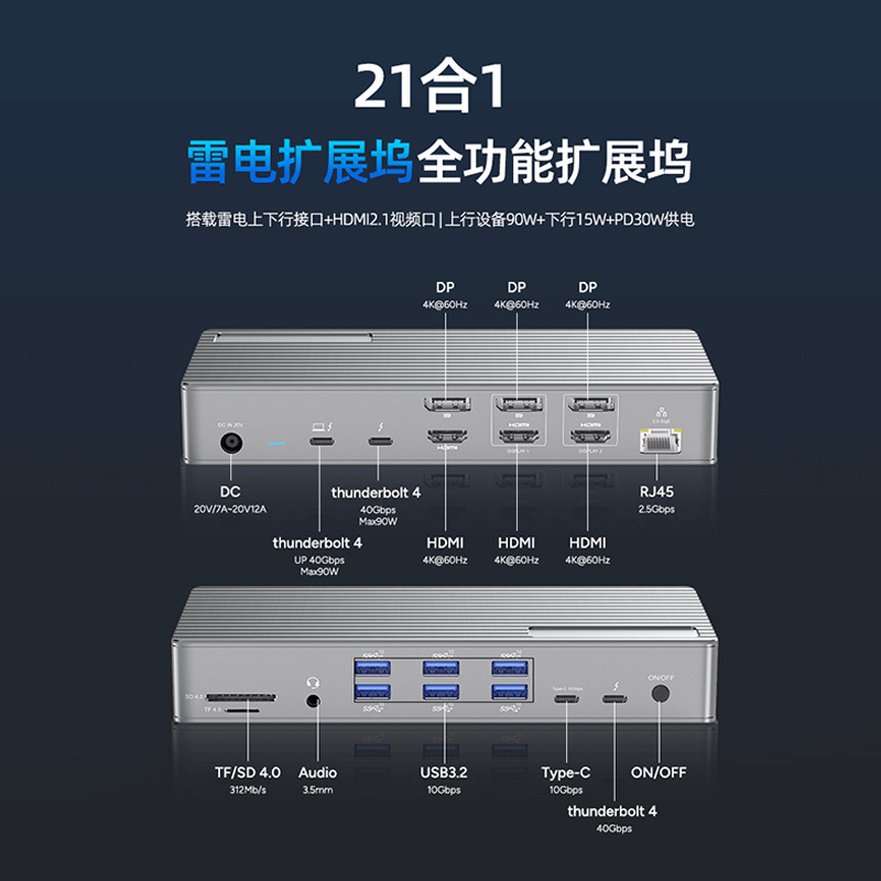 20合1雷电4扩展坞桌面电脑笔记本办公拓展坞五屏异显Display Link|undefined