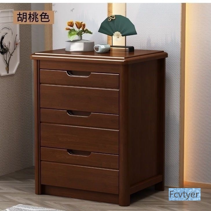 Walnut-Colored Solid Wood Bedside Cabinet Chinese-Style Storage Cabinet Modern Minimalist Bedroom Furniture