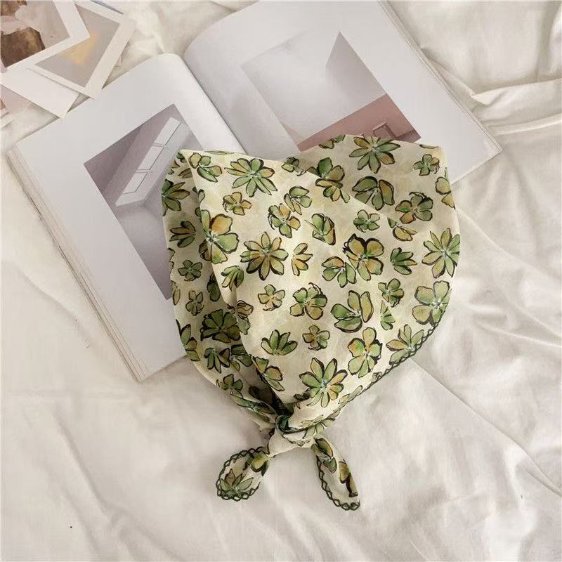 70수 면 스카프 - 스케치 플라워 그린