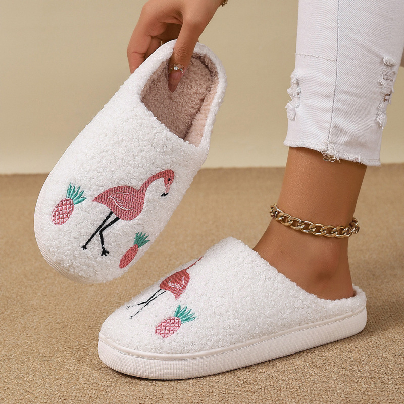 Cross-Border Wholesale Popular Autumn and Winter Flamingo Warm Cotton Slippers for Men and Women Couples at Home Thickened Plush Indoor Slippers
