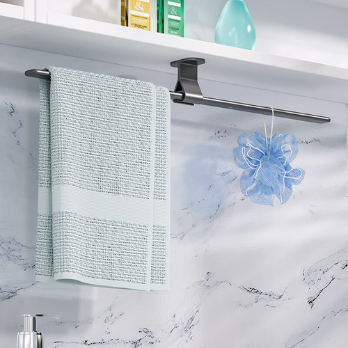 Bathroom towel rack without punching hole hanging towel bar minimalist light luxury internet celebrity gun gray single rod bathroom storage shelf