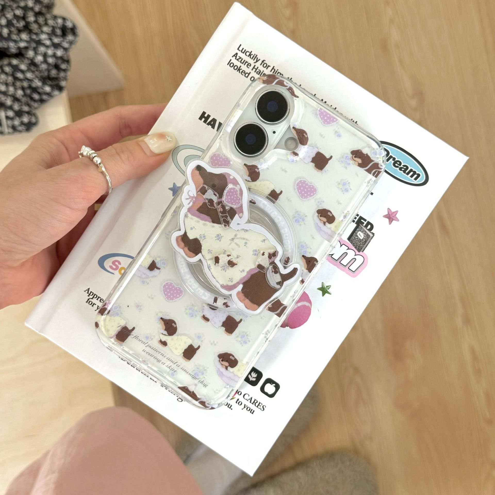 Púrpura gradiente floral lunares amor salchicha perro apple 16Pro nuevo 15PM hembra 14/13 atracción magnética 16PM