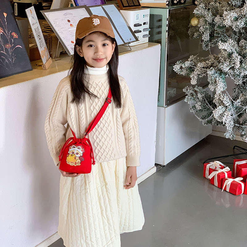 2026 Año Nuevo Festival de Primavera bolsas de niños extranjeras cuerda de dibujo lindo bebé bolsa de cambio festiva mini niños sobre rojo de Año Nuevo