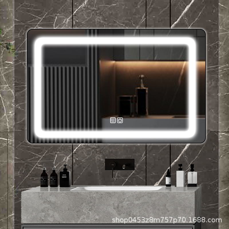Espejo inteligente cuadrado pantalla táctil baño con lámpara anti-nebble baño colgado pared espejo maquillaje