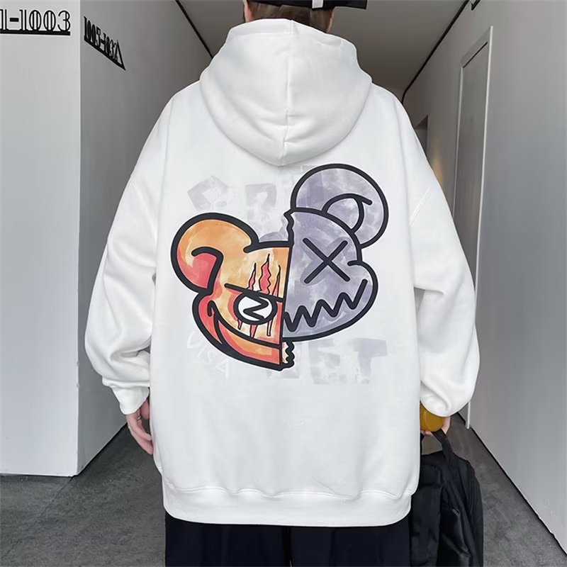 Men's Streetwear Cartoon Monster Letter Print Hoodie Graphic Sweatshirts with Kangaroo Pocket Design Long Sleeve Hoodie 2023 Casual Pullovers For Men_voghion.com