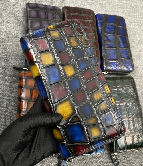 Directo de fábrica siameses cocodrilo pescado cuero bolso de los hombres billetera de moda bolso largo embrague Cartera de cuero
