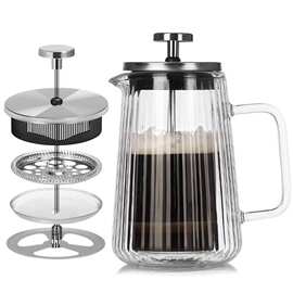 竖纹梯形双层法压壶350ML 650ML 1000ML手冲滤压壶玻璃冲茶器