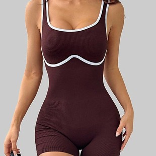 Superior Seamless Shoulder Strap Air Sportswear Elastic Contrast Color Suit Yoga Suit Tight Back Bodysuit Fitness Suit