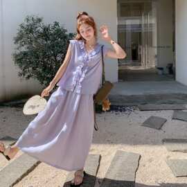 紫色法式设计感无袖上衣套装女夏季2026新款减龄背心阔腿裤两件套