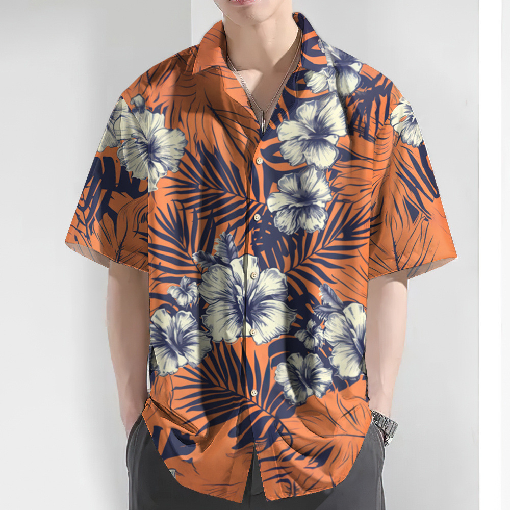 2024 Camisa de manga corta estampada hawaiana para hombre, talla europea, playa, fábrica de camisas para hombre hawaiano