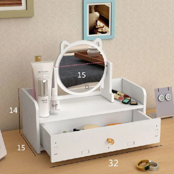 Espejo de maquillaje espejo portátil chica Internet celebridad escritorio vestidor espejo estudiante dormitorio tocador simple espejo con caja de almacenamiento