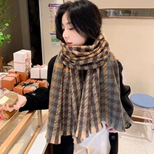 2025新秋冬季加厚围巾女千鸟格子撞色情侣韩版百搭气质保暖围脖女