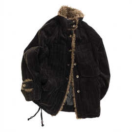 2025秋冬季新款复古设计感毛绒拼接宽松显瘦超好看立领咖色外套女