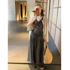 松弛感吊带背心叠穿防晒开衫系带阔腿裤三件套女欧货2026夏季新款