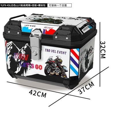 Motorcycle trunk – capacity thick rear trunk - 45l-no-2-black-box-white-mountain-and-river-stickers-base