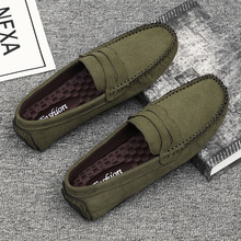 88519手缝豆豆男鞋绒皮革手工鞋防滑豆豆底一脚蹬商务休闲通勤款